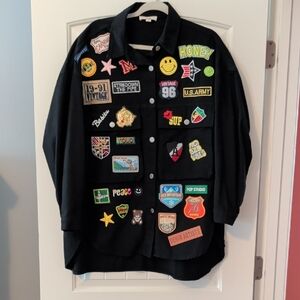 Black Patchwork Button-Up Jacket - Unbranded